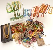 A collection of beads including glass, agate, jet, coral, crystal etc., mostly c1900
