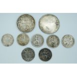 An interesting group of silver coins to include Elizabeth I half groat, Victorian 1901 Hong Kong 5