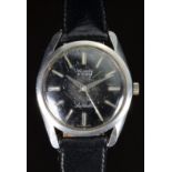 Nivada gentleman's automatic wristwatch with silver hands and baton hour markers, black dial and