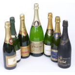 Seven bottles of Champagne and sparkling white wine including Raffles Champagne Grand Cru 12% vol,