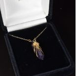 Franklin Mint silver gilt necklace set with amethyst and a diamond