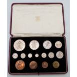 1937 specimen UK set of 15 coins for George VI, includes Maundy coins