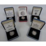 Five Royal Mint silver proof cased £1 coins, with certificates