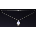 A 9ct gold pendant set with an opal and diamonds on a 9ct gold necklace, 9.5g