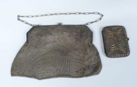 White metal or similar mesh bag, marked to inside Argentor, width 17.5cm and a white metal