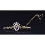 Edwardian 9ct gold brooch set with seed pearls in the form of a heart and coronet, Birmingham
