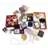 A collection of jewellery including silver charms, cufflinks, Exquisite brooch, silver brooch,