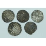 Five hammered silver pennies of the Plantagenet Edwards, all CITIVUS LONDON