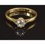 An 18ct gold ring set with a diamond of approximately 0.2ct, size J, 2g