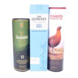 Three bottles of whisky comprising The Glenlivet Founder's Reserve Single Malt and The Famous Grouse