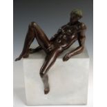 Nathaniel (Nat) Choate (American 1899-1965) bronzed recumbent male nude on metal plinth, impressed