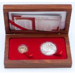 South African Mint two coin Winston Churchill set comprising 2015 proof gold quarter Krugerrand