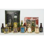 Twelve miniatures including Glenfiddich, Inverey and Isle of Mull whisky together with two gift