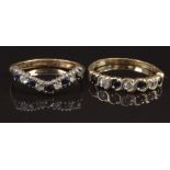Two 9ct gold rings set with cubic zirconia and sapphires, sizes N & P, 3.7g