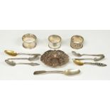 Six souvenir spoons marked sterling, Victorian hallmarked silver pierced bon bon dish, Birmingham