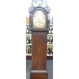 Geo Beveridge Falkland near Fife oak case longcase clock, the 30cm engraved brass dial with Roman