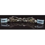 A pair of c1915 9ct white gold earrings set with aquamarines and diamonds