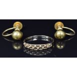 A pair of 9ct gold earrings and a 9ct gold ring, 2.1g