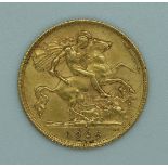 1926 George V gold half sovereign, South Africa Mint