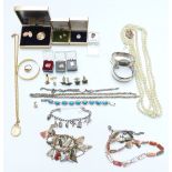A collection of jewellery including McEvoy badges, a 9ct gold cufflink, 3g,  silver including two
