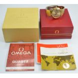 Omega gentleman's wristwatch ref. 396.0843 with day and date apertures, luminous black hands, gold