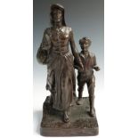 Jennings Brothers bronze figure of a Pioneer mother and son, signed to back corner Bryant Baker 1917
