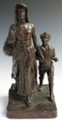 Jennings Brothers bronze figure of a Pioneer mother and son, signed to back corner Bryant Baker 1917