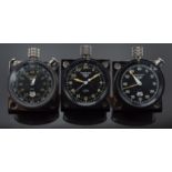 Three Heuer racing or rally dashboard car clocks comprising Master-Time 8-Day clock and two Monte-