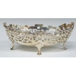 George V hallmarked silver pierced bowl, raised on four feet, Birmingham 1911, maker's mark rubbed
