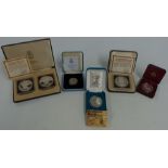 Silver proof coins comprising Bahamas Anniversary sets, ten dollar and a two coin set, together with