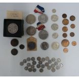 A tin containing Victorian crowns, uncirculated South African silver coins and Jersey doubles,