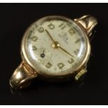 Record 9ct gold ladies wristwatch with subsidiary seconds dial, gold hands and Arabic numerals and