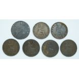 Six Victorian halfpennies, five for 1861 (three F and one VF) and one 1874 with defined masonry to