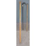 Hallmarked silver mounted walking stick with horn handle, thumb stick etc, longest 124cm