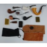 Pipes and smoking accessories including Royal Dutch, Falcon and Lolo, Zippo, Ronson and Rowenia