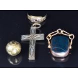 Victorian 9ct gold swivel fob set with bloodstone and agate, Chester 1908, yellow metal sphere