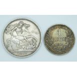 Deutsch Ostafrika one silver Rupie and an 1887 Jubilee Crown