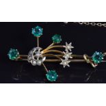 Edwardian 9ct gold brooch set with seed pearls and green paste, 3.9g, 4.8 x 2.8cm