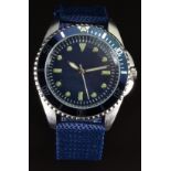 UK Royal Navy SBS military style gentleman's wristwatch with luminous hands and hour markers, blue