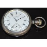 A M Watch Co Waltham keyless winding open faced pocket watch with inset subsidiary seconds dial,