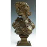 Jacques Marin bronze bust of a classical lady, H22cm