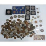 An amateur collection of coins including UK, overseas and tokens, 1903 five Reichsmark, modern