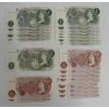 Twenty three British banknotes 1962-1970 to include sever Hollom consecutive uncirculated £1