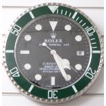 Rolex Oyster Perpetual Date Submariner shop display or advertising wall clock with date aperture,