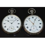 Two hallmarked silver keyless winding open faced pocket watches, one Alfred Wolf of Liverpool with