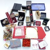 A collection of jewellery including earrings, bracelets, rings, two cloisonné bangles, lacquer