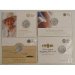 Royal Mint silver £20 coins, WW1 2014, HM 90th Birthday 2016, Timeless First  2013 and Longest