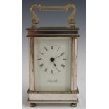 Fema of London seventeen jewel silver plated carriage clock with 'Peche' to the face, in unrelated