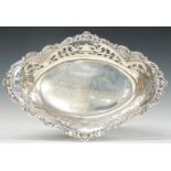 Edward VII hallmarked silver oval bowl with pierced decoration and embossed edge, Birmingham 1904,