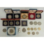 A large collection of modern crowns etc to include silver proof examples, mostly cased, together